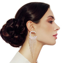 Load image into Gallery viewer, Gold C Cubic Zirconia Fringe Earrings
