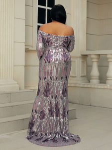 seomiscky Plus Off Shoulder Sequin Prom Dress