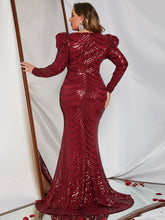 Load image into Gallery viewer, Plus Slit Thigh Mermaid  Sequin Gown
