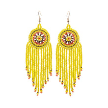 Load image into Gallery viewer, Yellow Seed Bead Fringe Round Earrings
