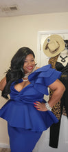 Load image into Gallery viewer, New Blue Ruffle Peplum Dress
