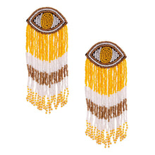 Load image into Gallery viewer, Yellow Seed Bead Evil Eye Fringe Earrings
