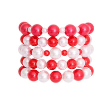 Load image into Gallery viewer, 5 Pcs Red and White Pearl Bracelets
