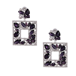 Elegant Purple Crystal Square Earrings