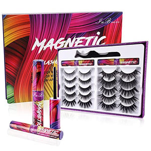 Magnetic Lashes Kit , Reusable 3D 5D Magnetic Eyelashes Set with 2 Dazzling colors Magnetic Eyeliner and Tweezer, Mink False Eyelashes Natural Look, No Glue Needed