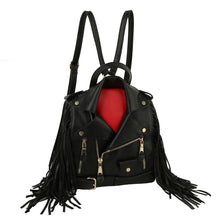 Load image into Gallery viewer, Black and Red Fringe Moto Backpack
