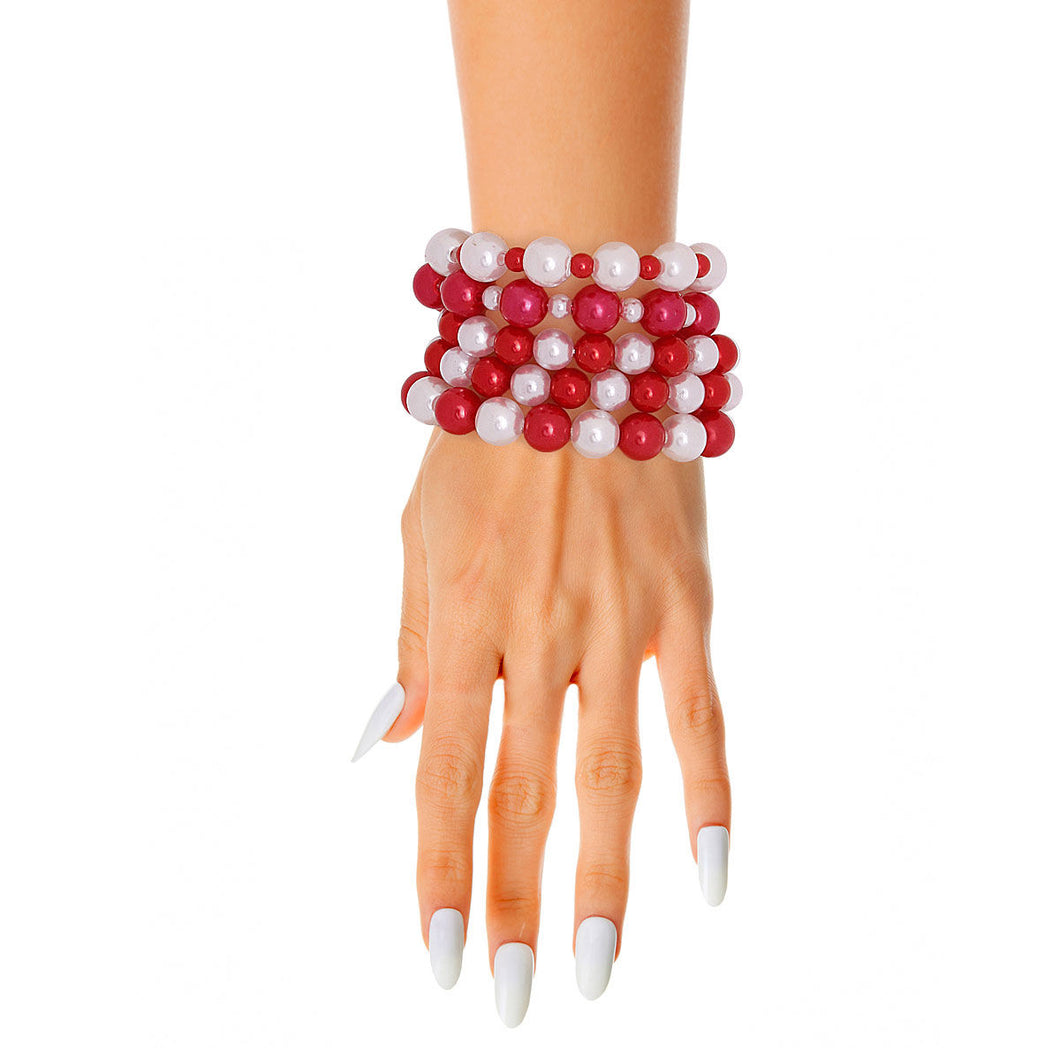 5 Pcs Red and White Pearl Bracelets