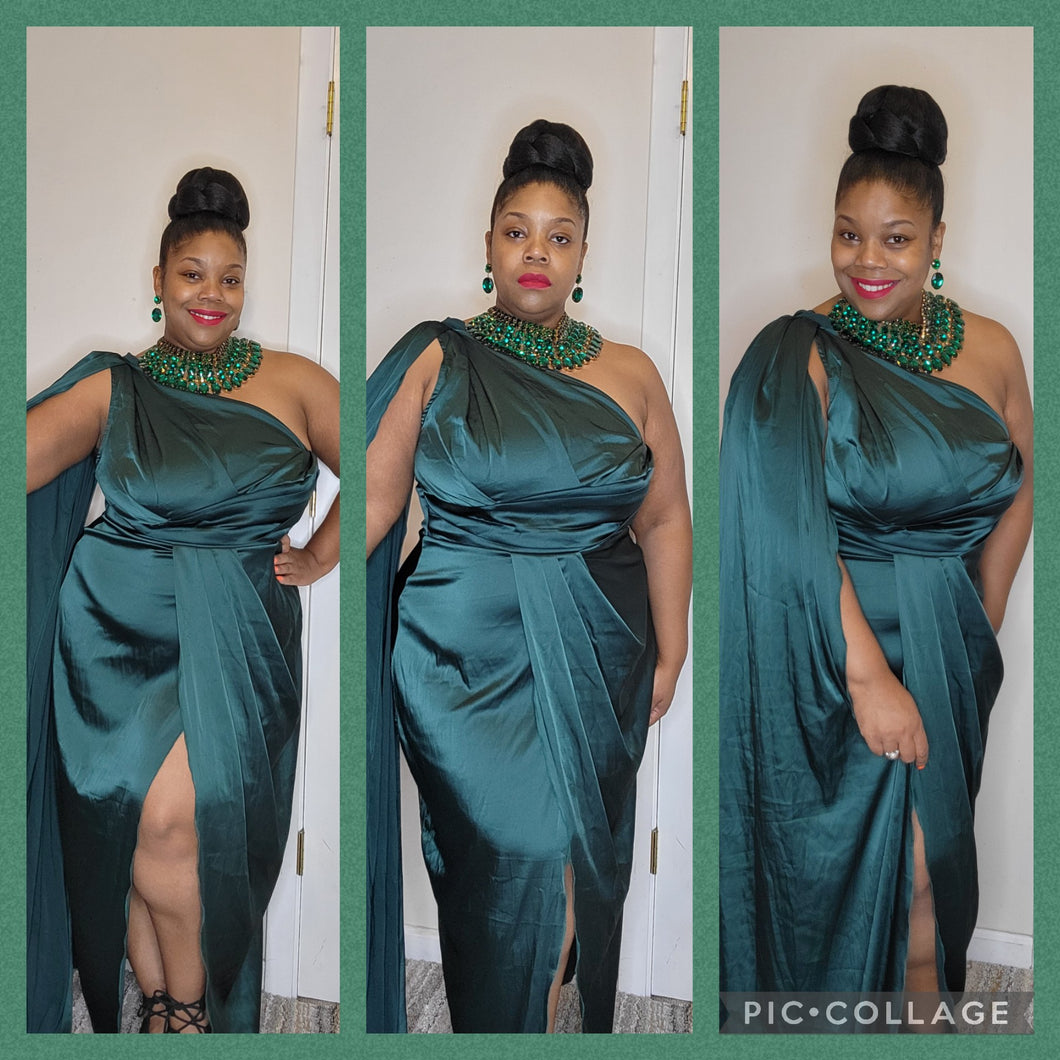 Green One  Sleeve Side Cape Gown