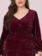 Load image into Gallery viewer, Elegant V Neck High-Low Plus Size Sequin &amp; Velvet Party Dress
