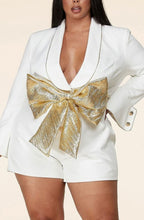 Load image into Gallery viewer, White and Gold Bow Romper
