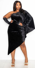 Load image into Gallery viewer, New Black Velvet Dress w/ Open Sleeve Glove
