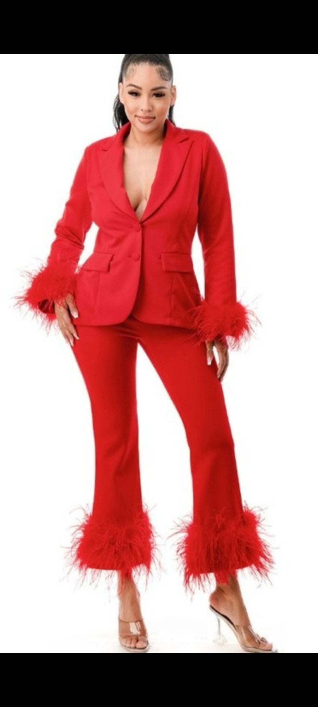 Plus Glam Feather Sleeve Suit