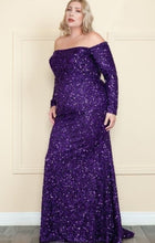 Load image into Gallery viewer, Purple Sequin Gown Plus
