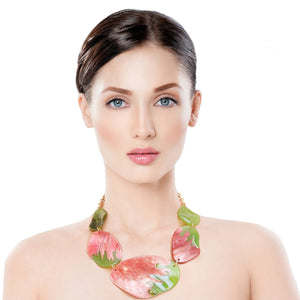 Pink Green Dipped Necklace Set
