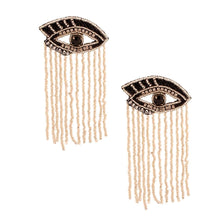 Load image into Gallery viewer, Silver Bead Fringe Lined Eye Earrings
