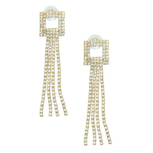 Load image into Gallery viewer, Gold Square Rhinestone Fringe Earrings

