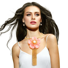 Load image into Gallery viewer, Marbled Pink Flower Fringe Necklace
