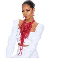 Load image into Gallery viewer, Red Pearl Fringe Necklace Set
