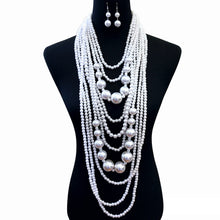 Load image into Gallery viewer, Long White Pearl Necklace Set
