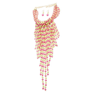 Pink Yellow Clustered Fringe Pearl Set