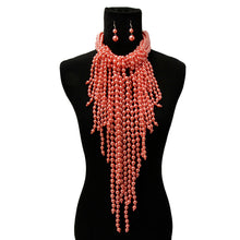 Load image into Gallery viewer, Dark Pink Pearl Fringe Necklace Set
