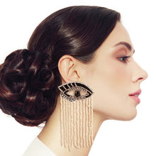 Load image into Gallery viewer, Silver Bead Fringe Lined Eye Earrings
