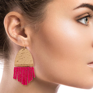 Fuchsia Bead Fringe Earrings