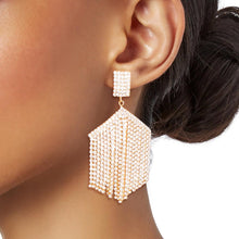 Load image into Gallery viewer, Gold Hexagon Rhinestone Fringe Earrings
