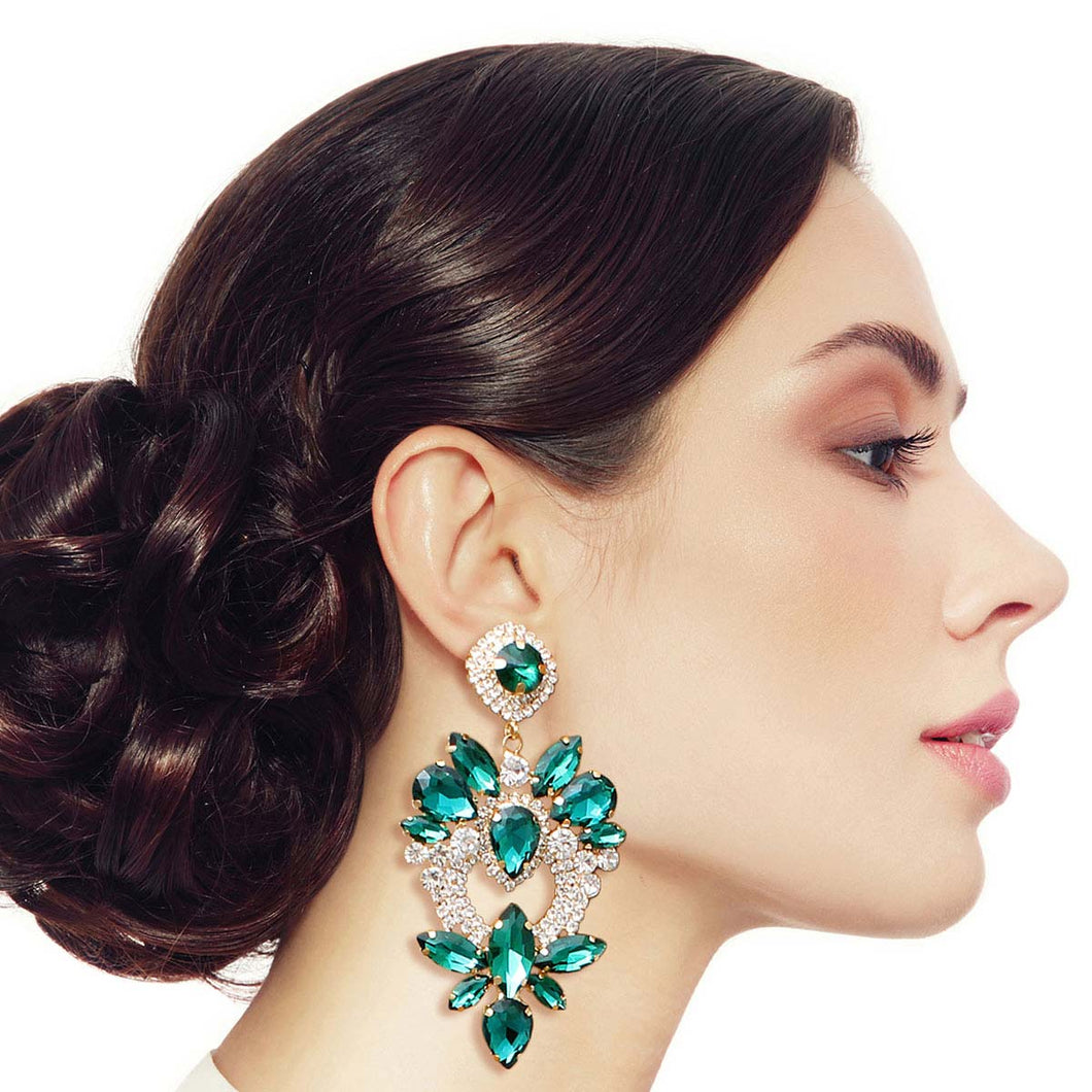Green Glass Crystal Heart Earrings