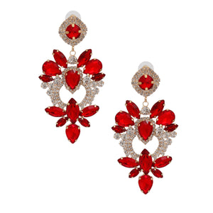 Red Glass Crystal Heart Earrings