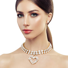 Load image into Gallery viewer, Gold Crystal 2 Row Heart Choker Set
