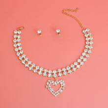 Load image into Gallery viewer, Gold Crystal 2 Row Heart Choker Set
