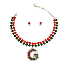 Load image into Gallery viewer, Red and Green Crystal Designer G Choker Set
