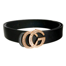 Load image into Gallery viewer, Black and Rhinestone Gold Letter Belt
