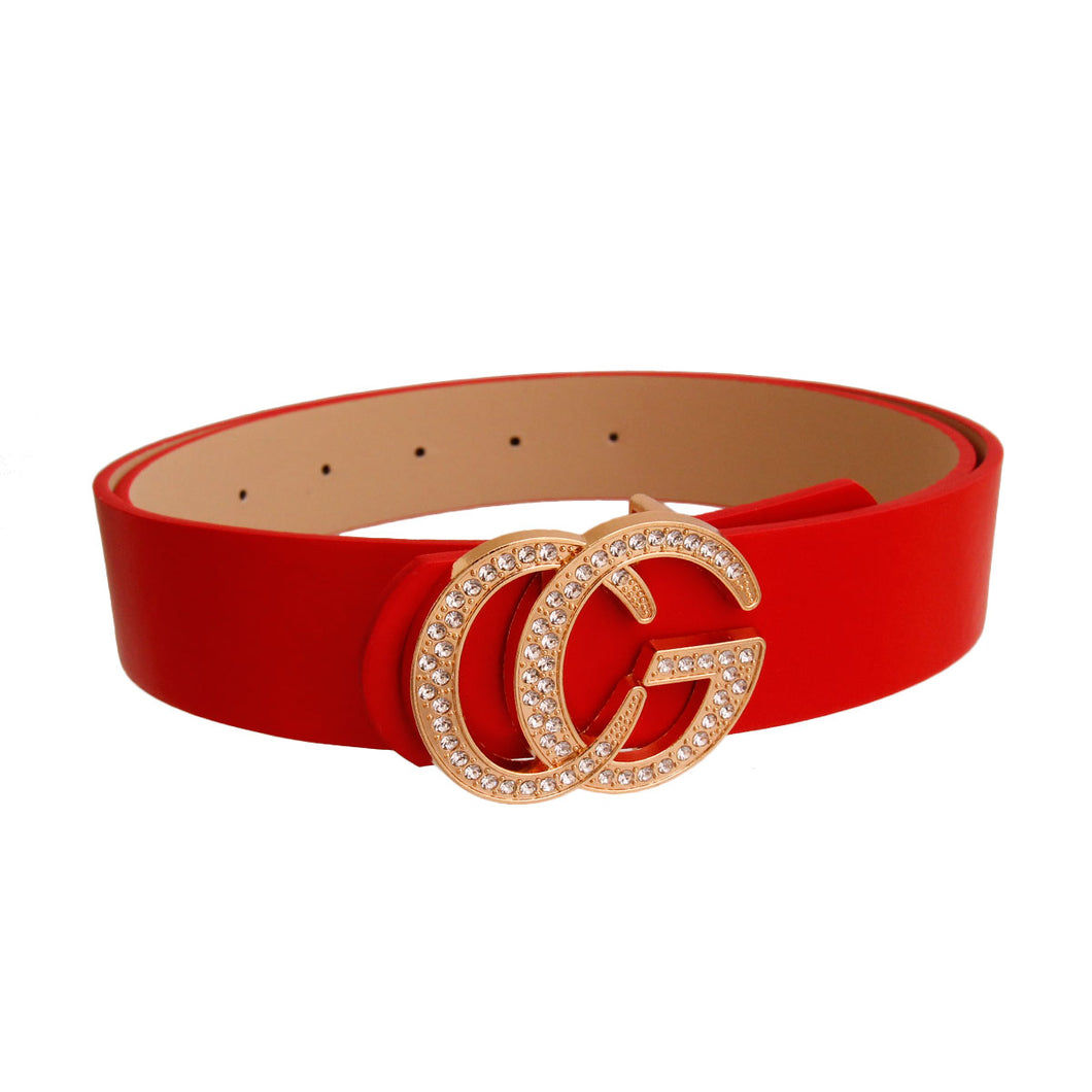 Red and Rhinestone Gold Letter Belt