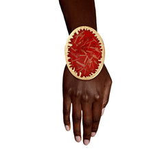 Load image into Gallery viewer, Oval Red Confetti Gold Cuff
