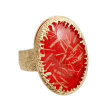 Load image into Gallery viewer, Oval Red Confetti Gold Cuff
