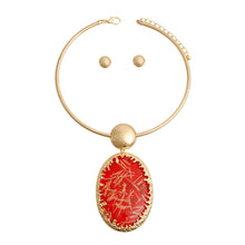 Load image into Gallery viewer, Oval Red Confetti Gold Collar Necklace
