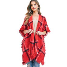 Load image into Gallery viewer, Red Plaid Fringe Kimono
