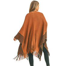 Load image into Gallery viewer, Brown Stripe Fringe Ruana
