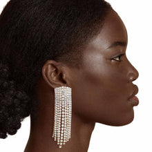 Load image into Gallery viewer, Gold Rectangle Iced Fringe Earrings
