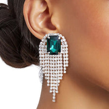 Load image into Gallery viewer, Green Square Fringe Earrings
