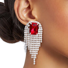 Load image into Gallery viewer, Red Square Fringe Earrings
