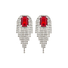 Load image into Gallery viewer, Red Square Fringe Earrings
