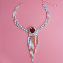 Load image into Gallery viewer, Red Frame Fringe Rhinestone Choker
