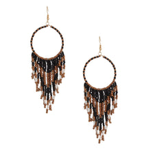 Load image into Gallery viewer, Black and Gold Bead Fringe Circle Earrings
