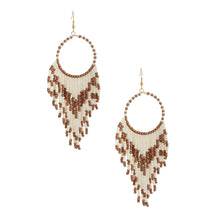 Load image into Gallery viewer, Cream and Gold Bead Fringe Circle Earrings
