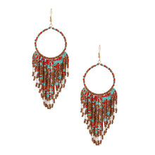 Load image into Gallery viewer, Multi and Gold Bead Fringe Circle Earrings

